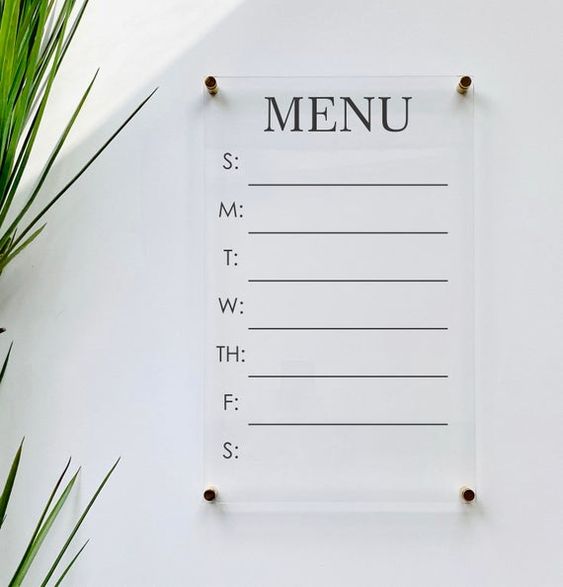 Acrylic Dry Wipe wall menu in different sizes 40 x 50 cm and up