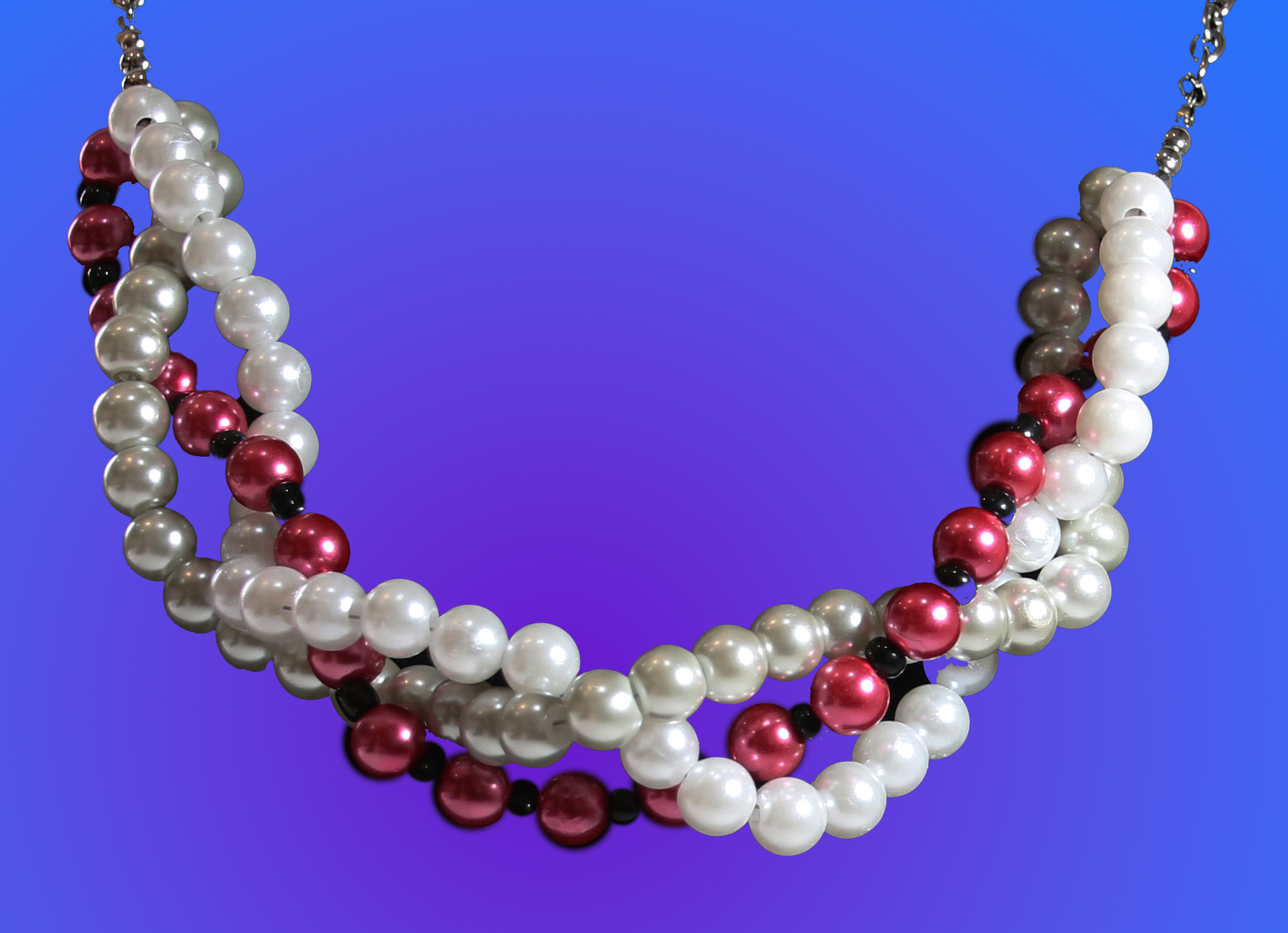 Twisted Pink, White and Grey Beaded Necklace
