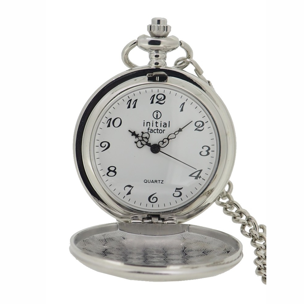 Initial Unisex Pocket Watch With Chain PW001 Silver
