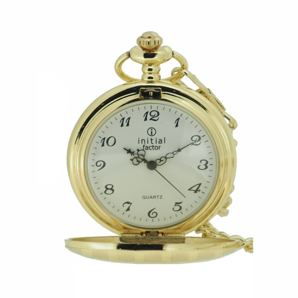 Initial Unisex Pocket Watch With Chain PW002 Gold