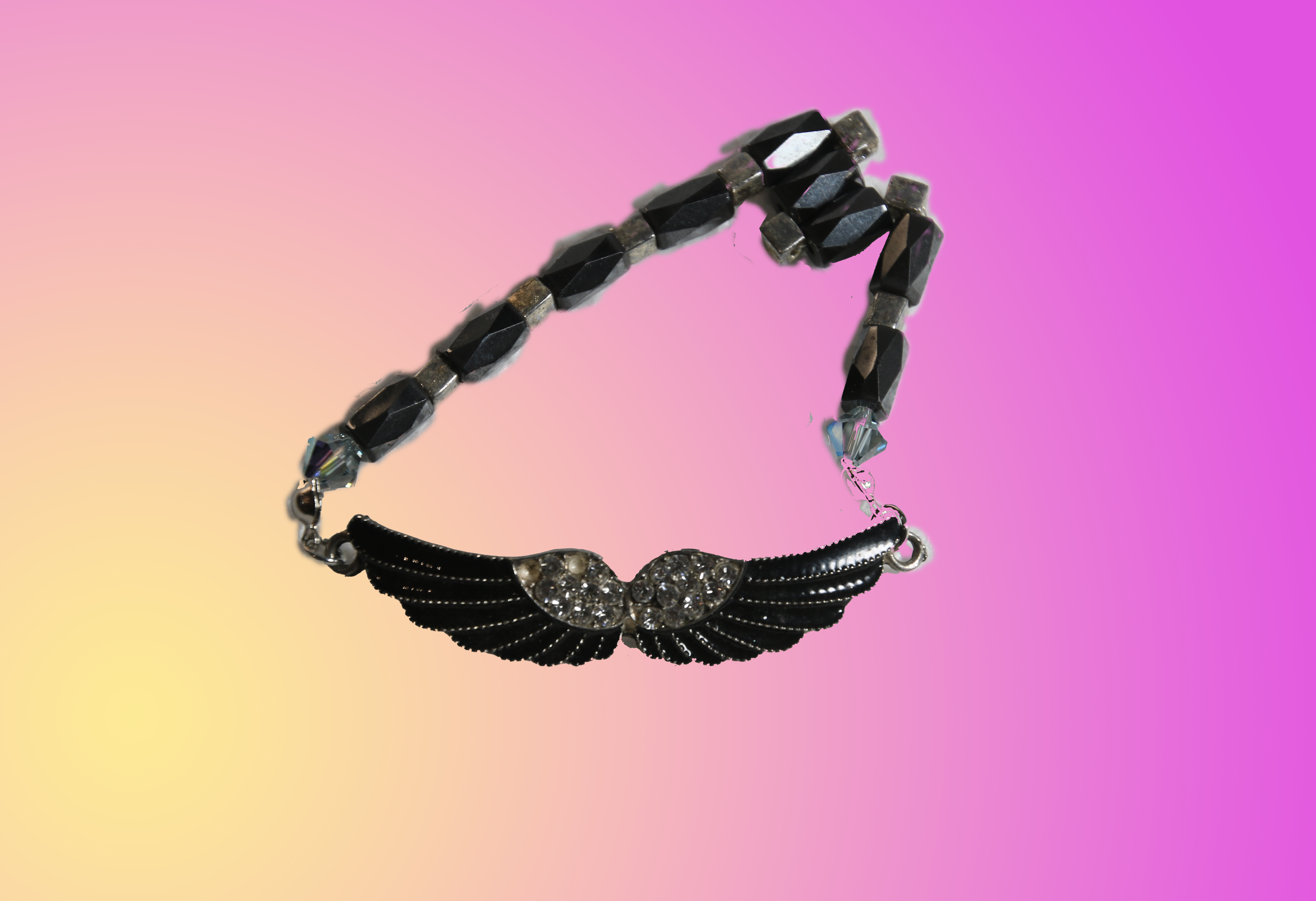 Black Magnetic Bracelet with Angel Wings