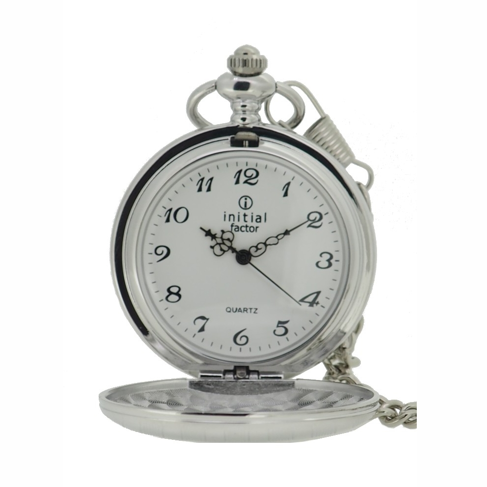 Initial Unisex Pocket Watch With Chain PW002 Silver