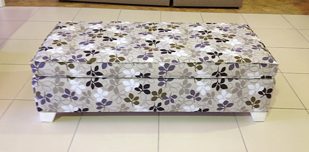 Storage Ottoman in Leaves Pattern Fabric