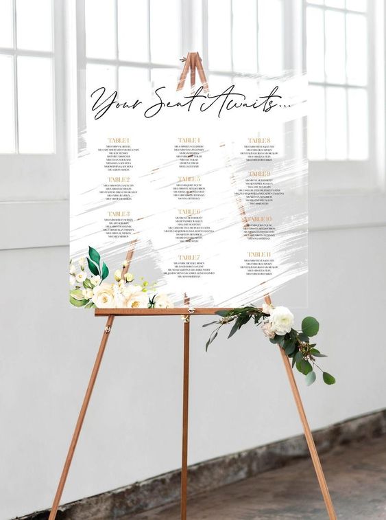 Acrylic Table seating board 90 x 120 cm - in different colors or painted back (up to 200 Names)