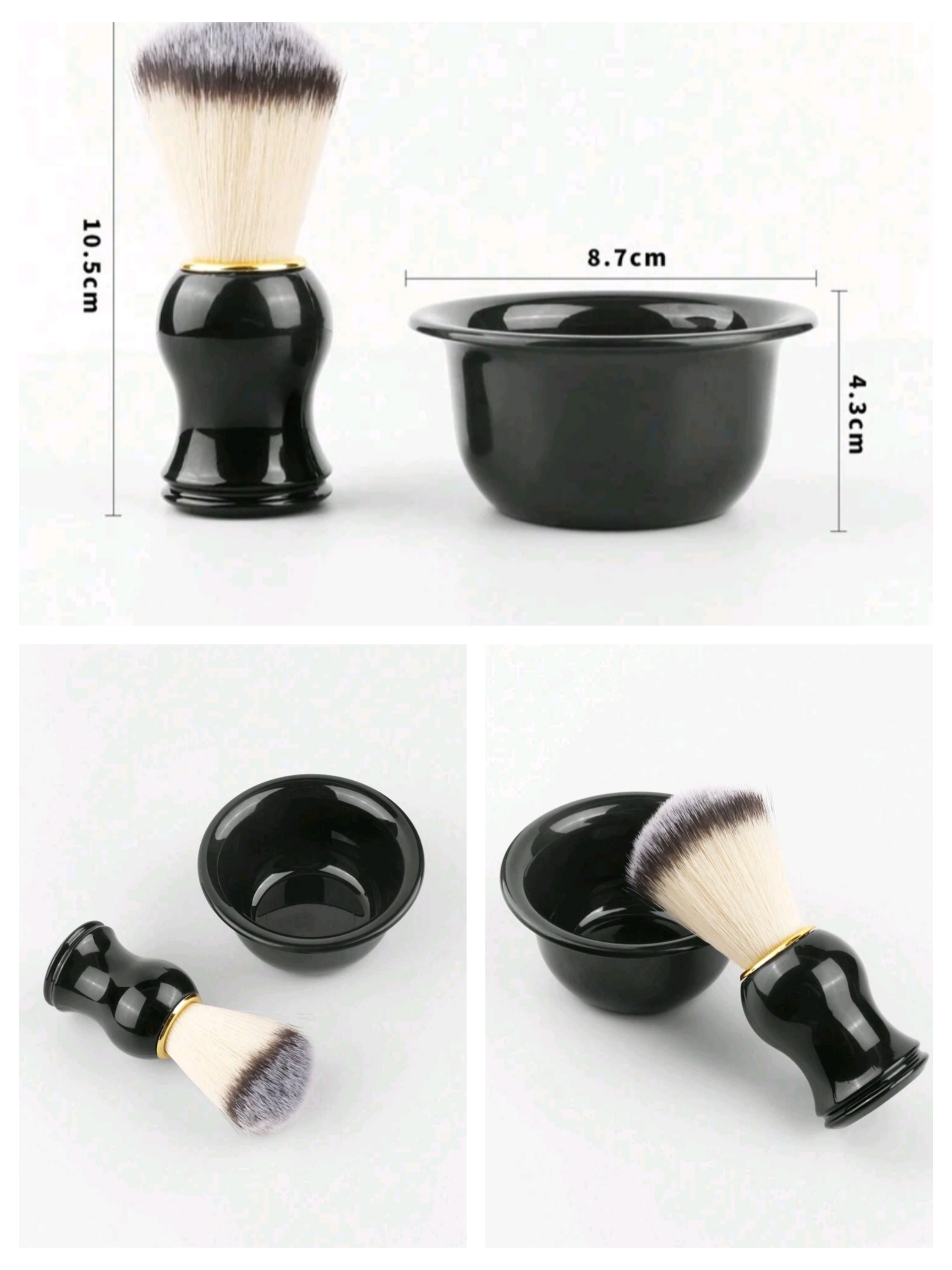 2pc Black Shaving lather bowl and brush set