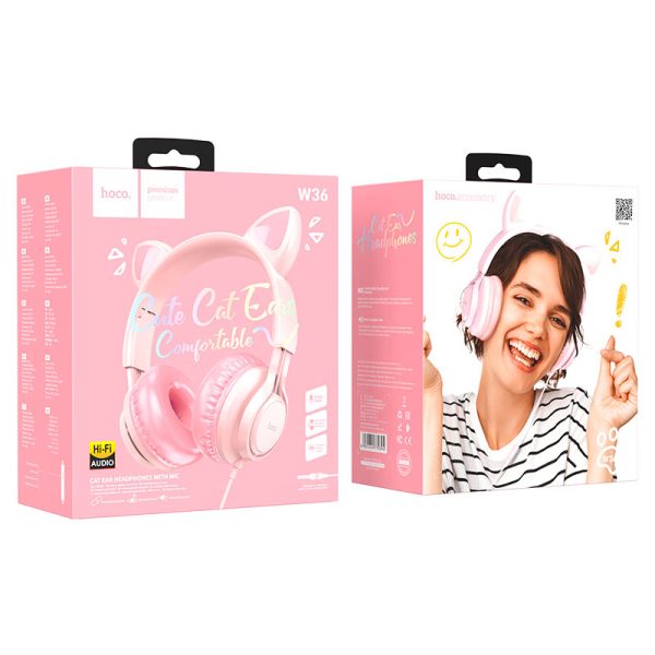 Hoco W36 Cat ear with mic Headphones – Pink