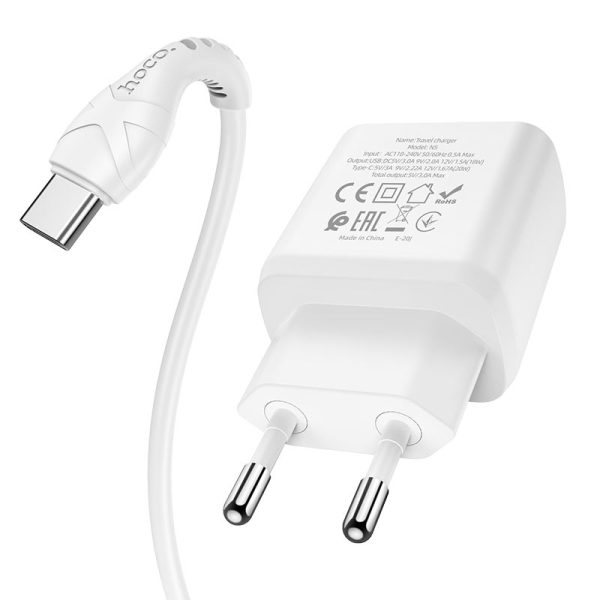 Hoco N5 Favor PD20W + QC3.0 EU set with cable White