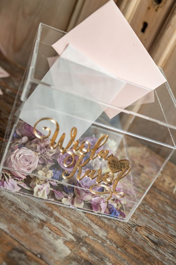 Gift Card Box Clear Acrylic with extra bottom for decor in different sizes