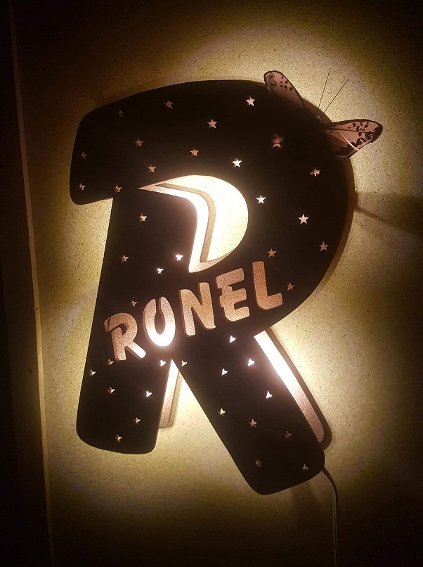 Wood letter / word cut out with wood backing and lights