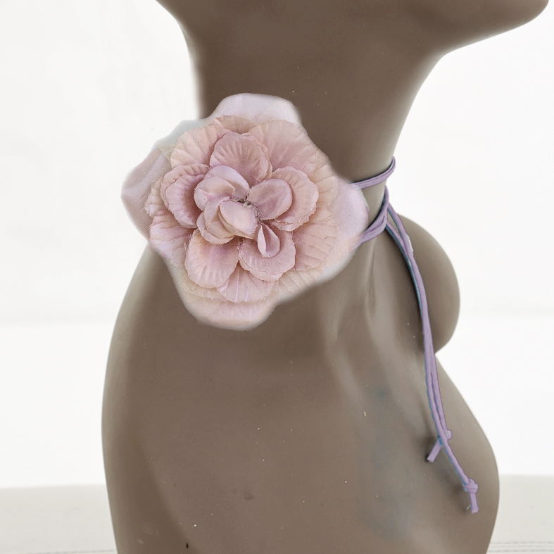 Flower wrap-choker-necklace -Pink Rosette