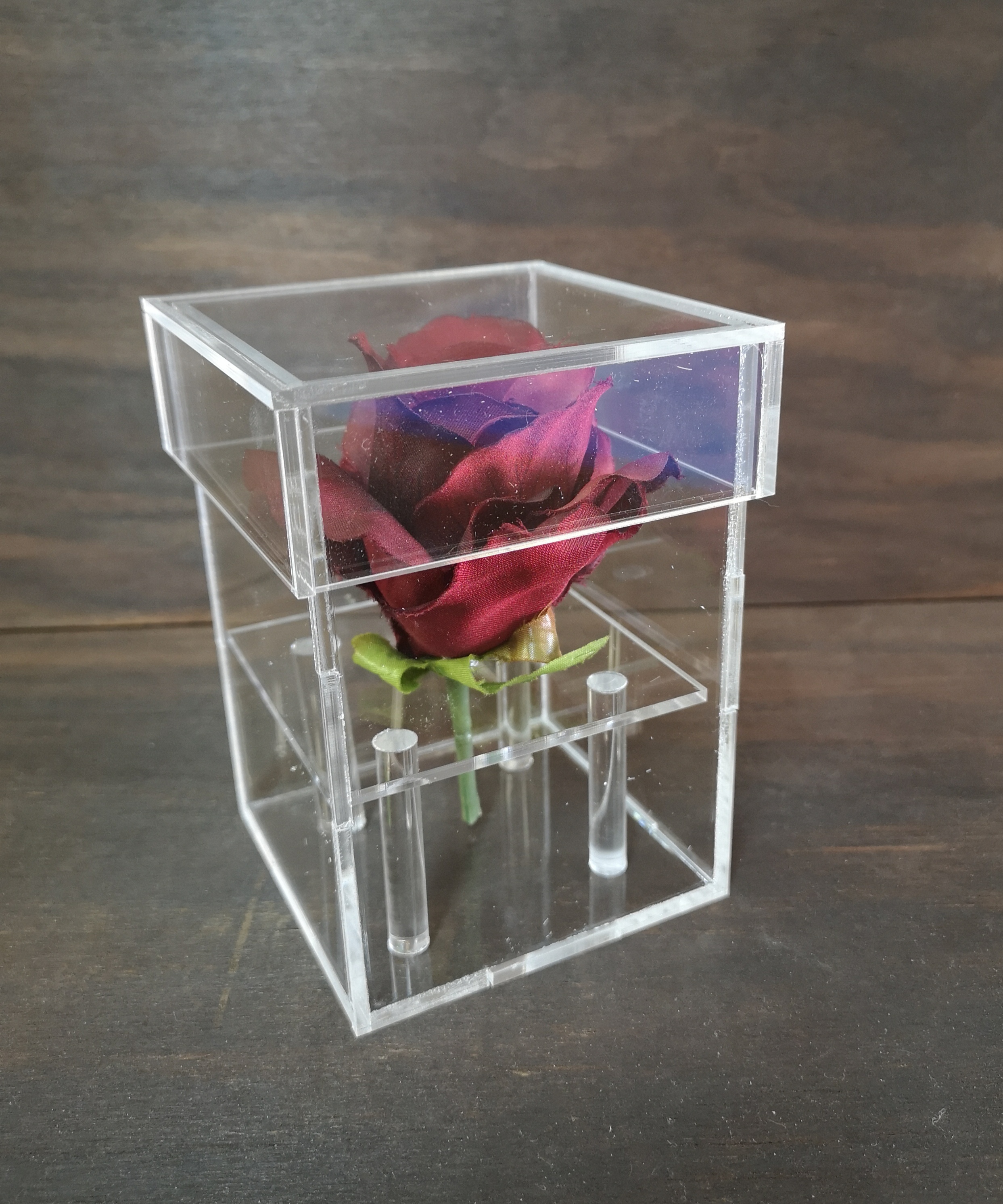 Single Rose Acrylic Box 9 x 9 x 13 cm high