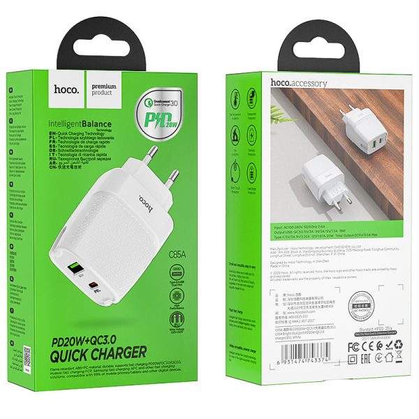 Hoco C85A Bright PD20W + QC3.0 EU plug White