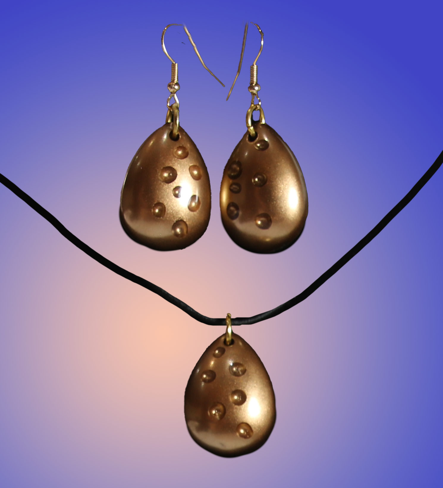 Gold Teardrop Water Droplet Pendant and Matching Earring Set