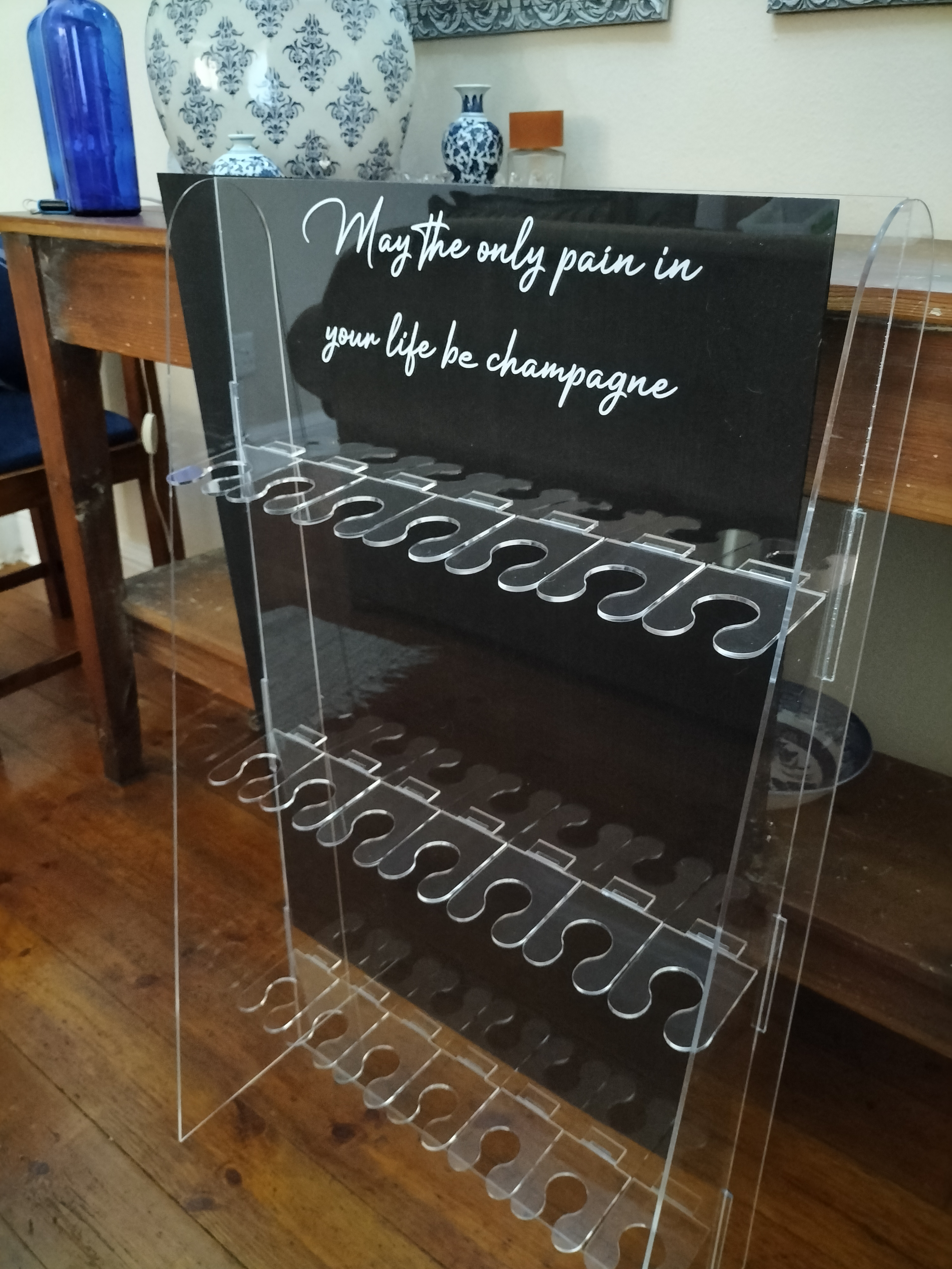 Clear Acrylic Champagne Wall for 10, 12, or 21 Glasses