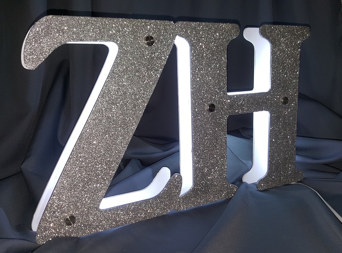 Acrylic Mirror Letters / Word cut out, mounted on a Clear backing with Lights