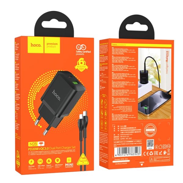 Hoco N28 PD20W Type-C+USB Charger with Type-C to Type-C Cable