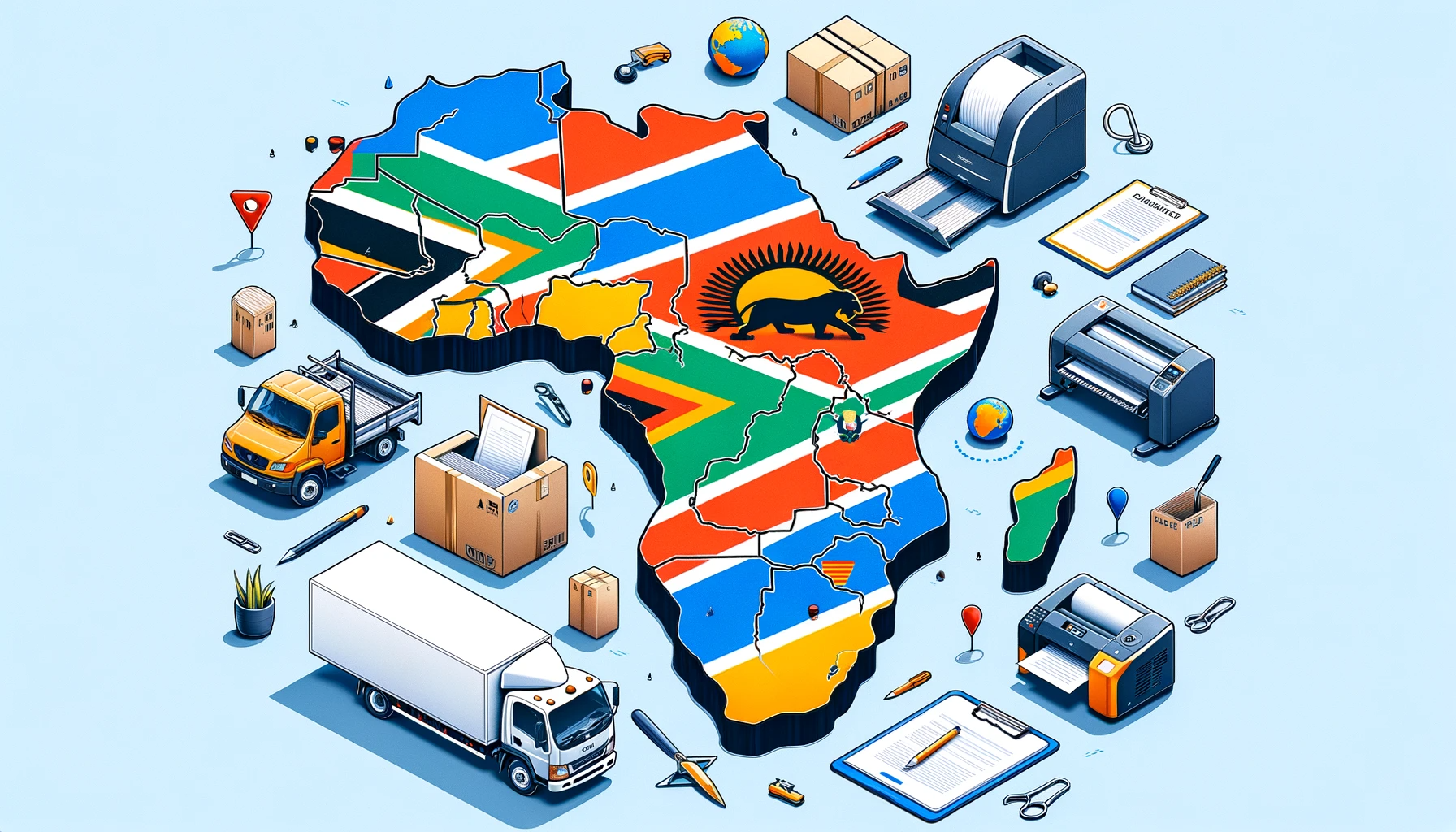FlexiQ's office equipment export routes in southern Africa.