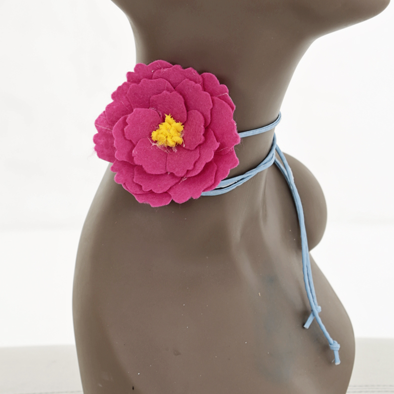 Flower wrap-choker-necklace - Pink Rosette