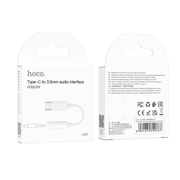 Hoco LS35 USB-C/Type-C to 3.5mm Adapter Digital Decoder Audio Cable(White)