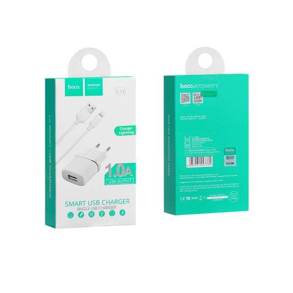 Hoco C11 Smart EU plug single USB charging adapter White