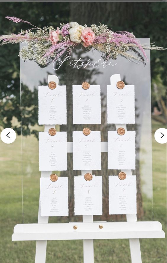 Seating chart with printed board tags in 3 sizes