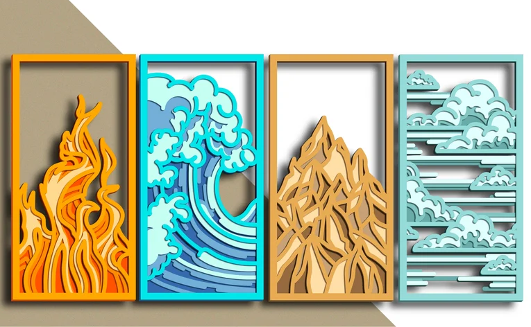 DIY 4 Elements of nature layered art (4 layers each)