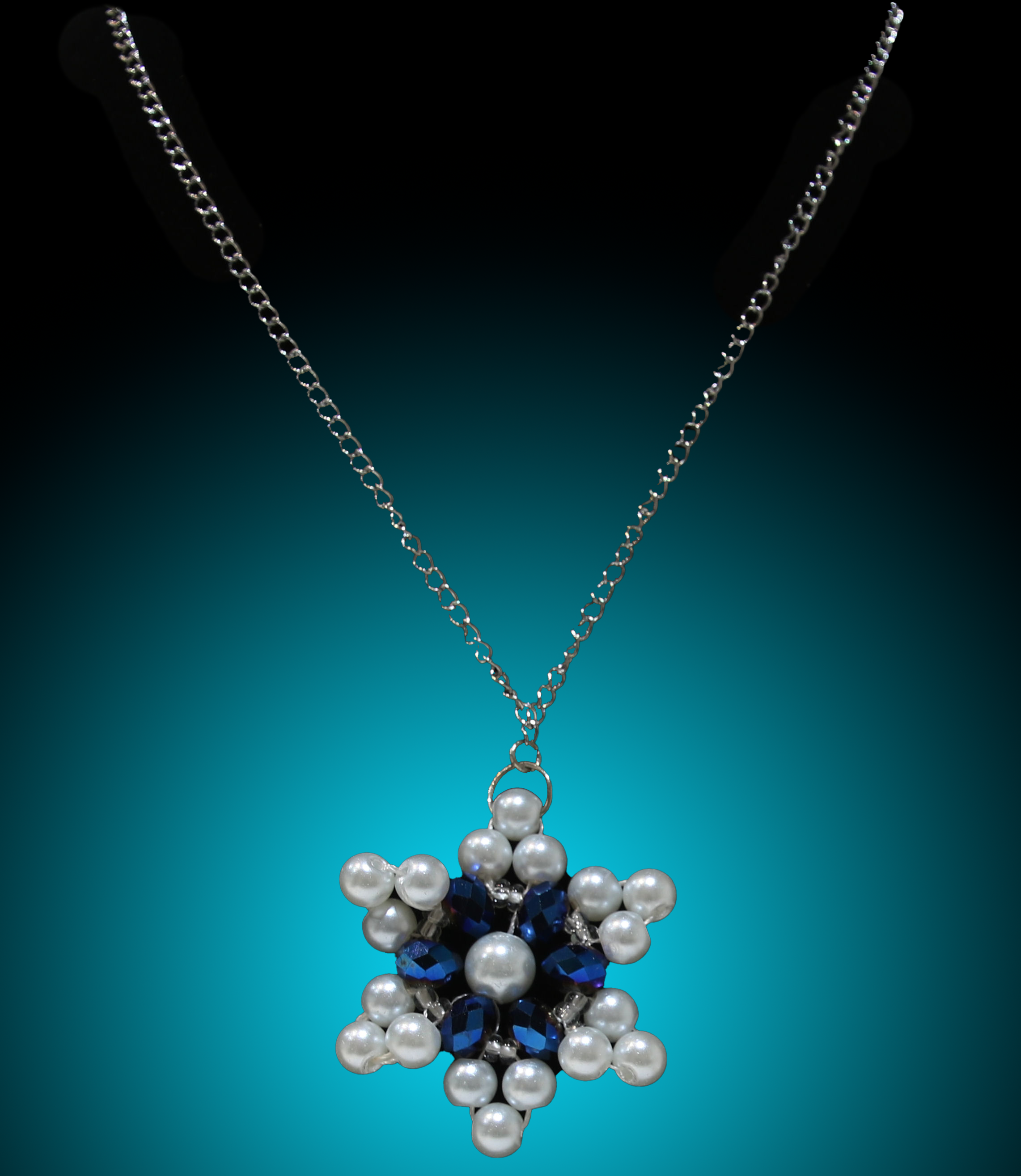 Star - Pearl and Blue Bicone bead