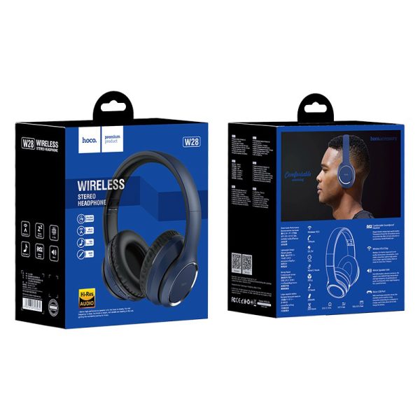 Hoco Headphones W28 wireless wired – Blue