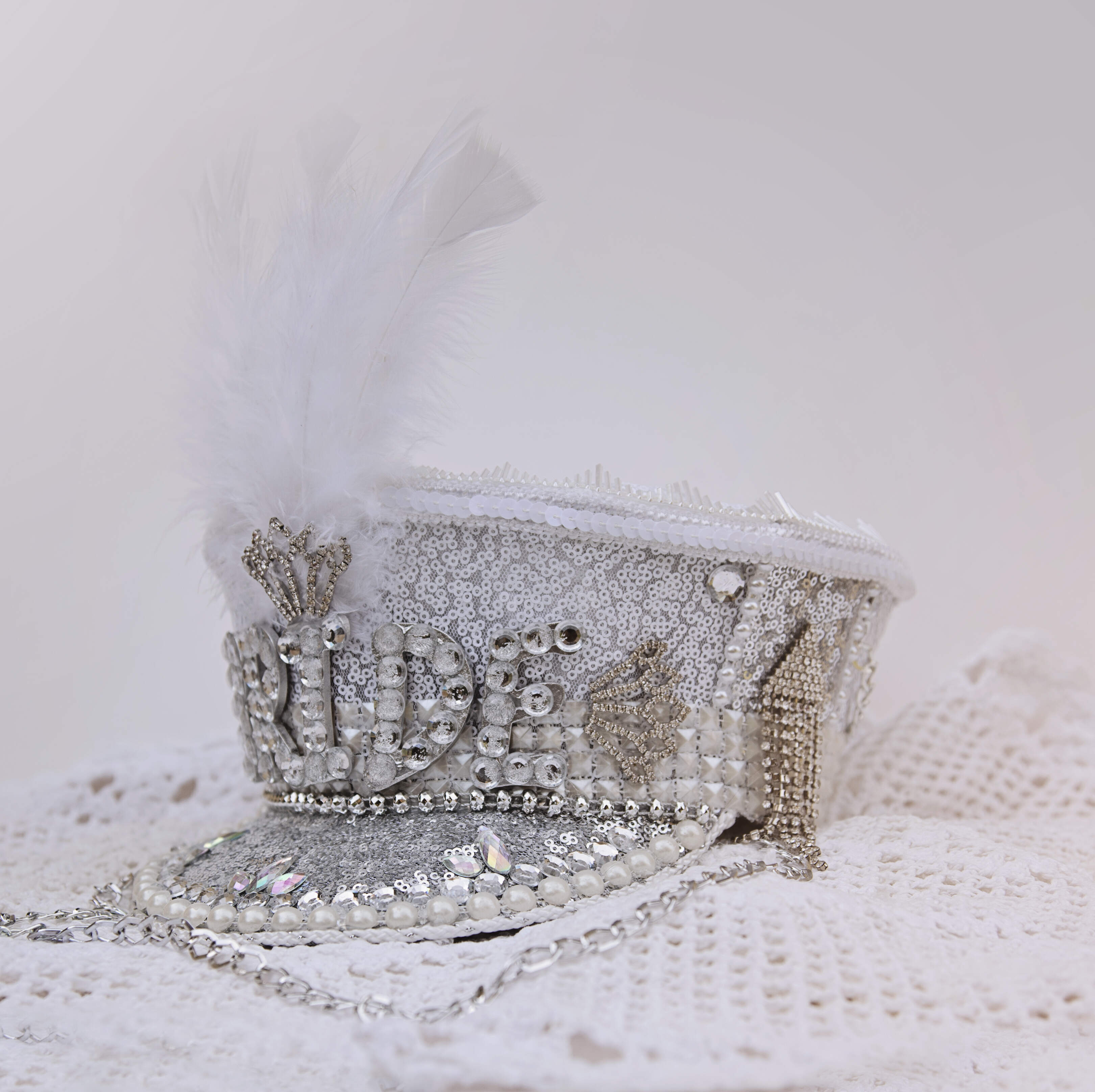 Bridal Sequins Hat- Feathers & Sparkle