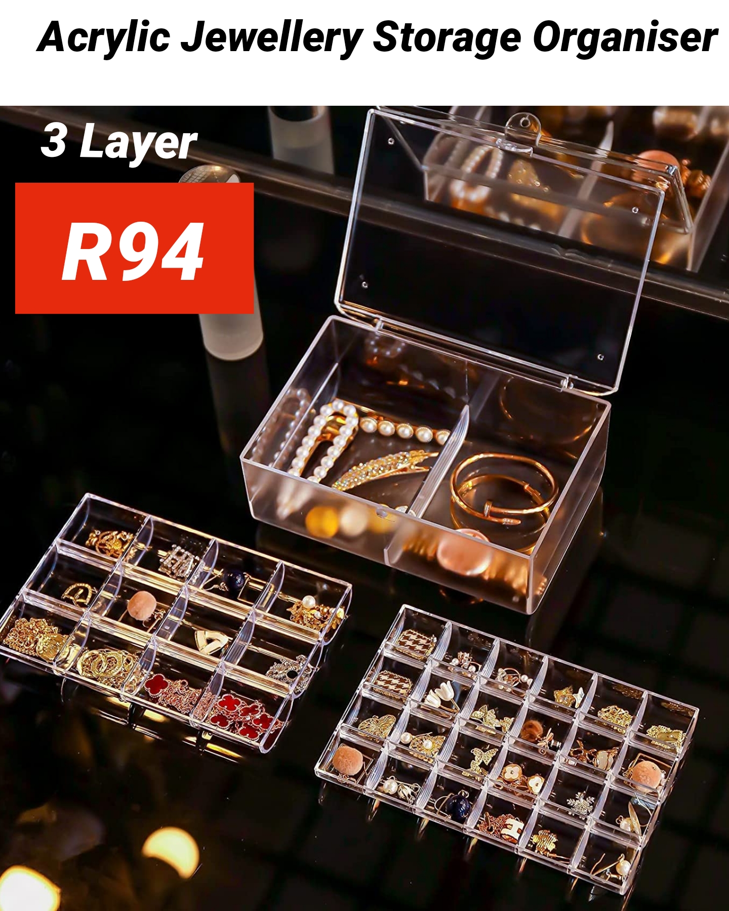 3 layer Acrylic Storage Jewellery Organiser