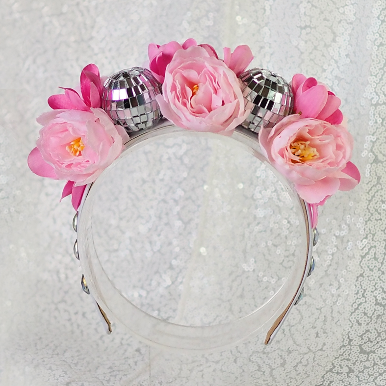 Pink Rose Flower crown with mirror balls 